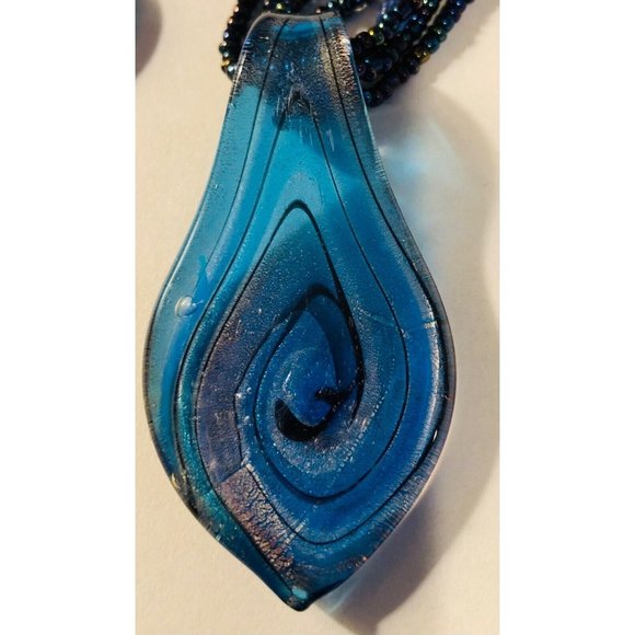 Vintage Set of Art Glass Jewelry Blue Pendant 2 Beaded Necklaces Earrings dangle - Picture 2 of 3